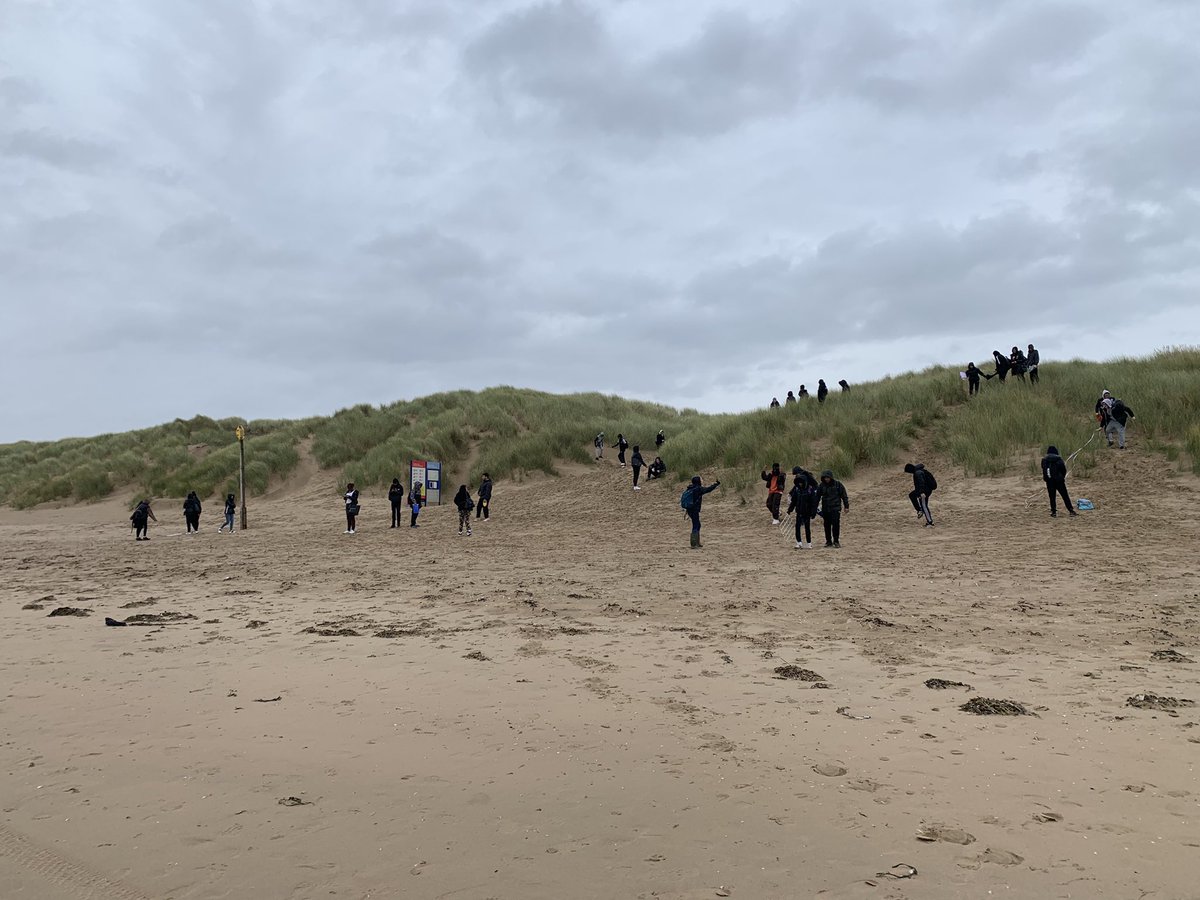 DownsMattison's tweet photo. Is it even a fieldwork trip if it doesn’t rain?? Vegetation sampling in Formby with Y11 this morning https://t.co/Ctx0aEyhNf