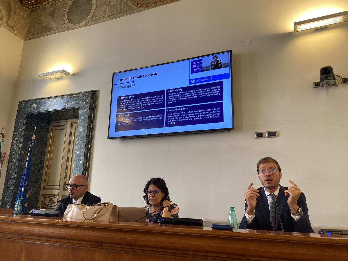 EULawyersFound's tweet photo. In the morning session of #TRADATA2 Rome, our speakers have made an introduction to the GDPR and spoken about the processing of personal data and are now dealing with the elements of the valid consent and the rights of the data subject https://t.co/AT7LgxJ10c