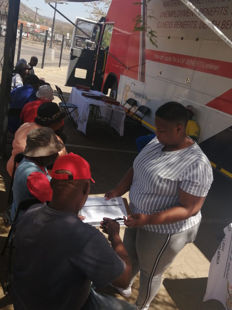 deptoflabour's tweet photo. The #UIF Bus is rendering services at #Moruleng Mall today. Clients must bring their ID or Passport, completed UI.19 form, UI2.8 form and salary schedule.
#TakingServicesToThePeople https://t.co/nBasjFAbjR