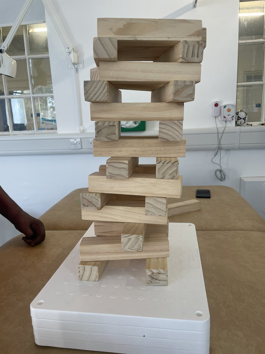 bhr_neurotherap's tweet photo. Our stroke rehab therapists @VictoriaBeadle4 and @JessieLopez8 had an intense game of Jenga this morning between two patients

Helping to work on standing balance, weight shifting, reach and grasp and problem solving skills ☺️

@BHRUT_Therapies 
#NeuroTherapy #StrokeRehab #BHRUT https://t.co/liCk6OyMWf