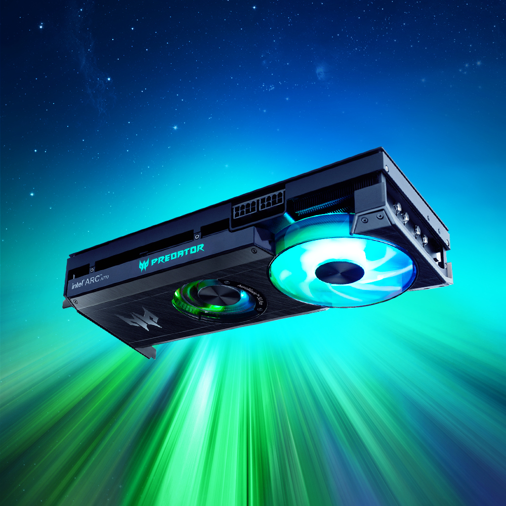 PredatorGaming's tweet photo. Introducing the all new @intelgraphics #IntelArc A770 GPU, which we've christened #PredatorBiFrost. Paving the way for a new generation of gaming awesome! https://t.co/MmN4rAszIt