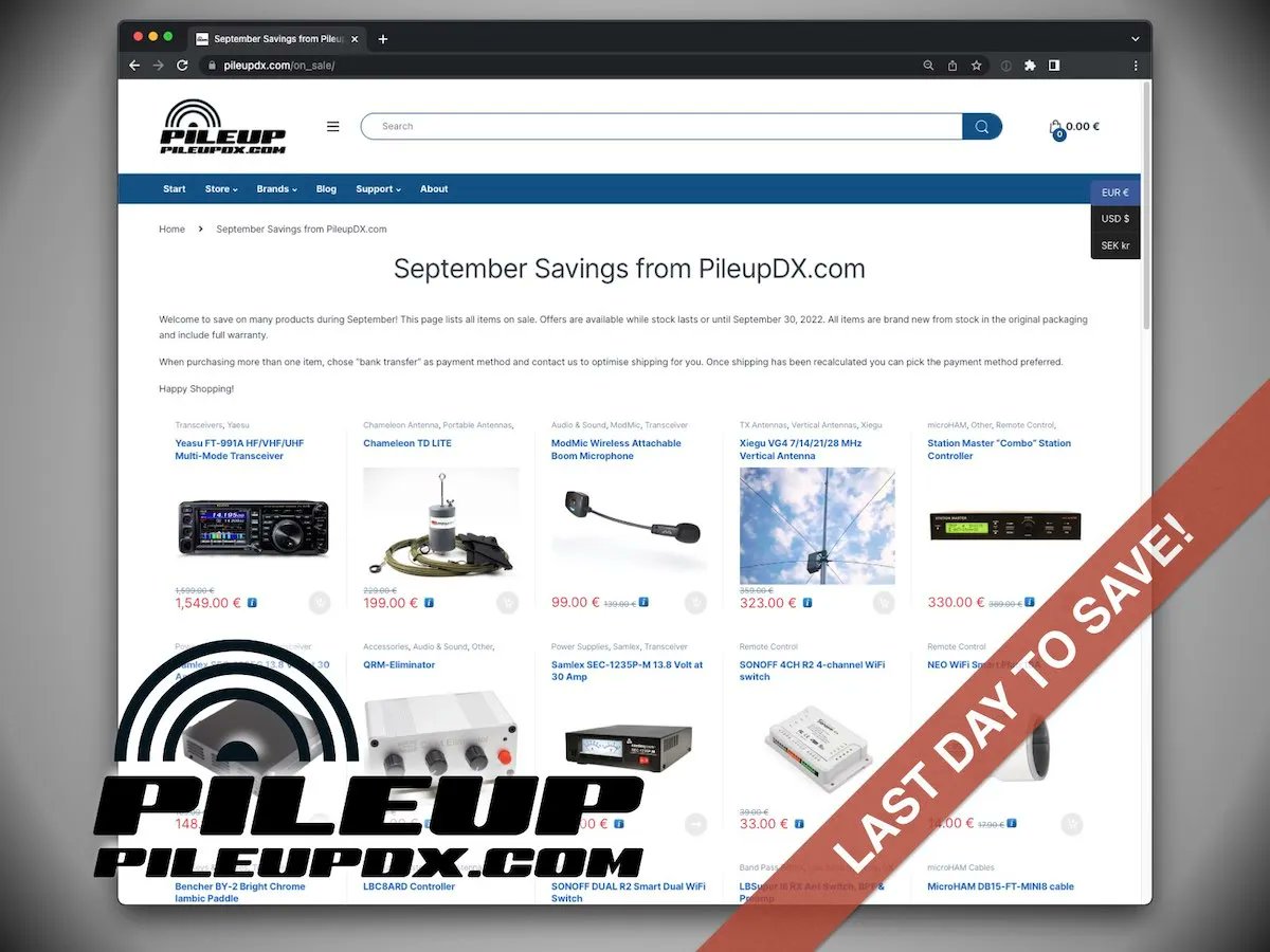 pileupdx's tweet photo. Last day for our Pileup September Savings! SAVE BIG on many items! Full list of discounts here; https://t.co/apeBkYW2So #hamradio #sdr #radioport #qrp #cw #icom #yaesu #microham #bencher #vibroplex #chameleonantenna #samlex #sonoff #neowifi #modmic #inrad #lowbandsystems #xiegu https://t.co/EKKUkOppZI