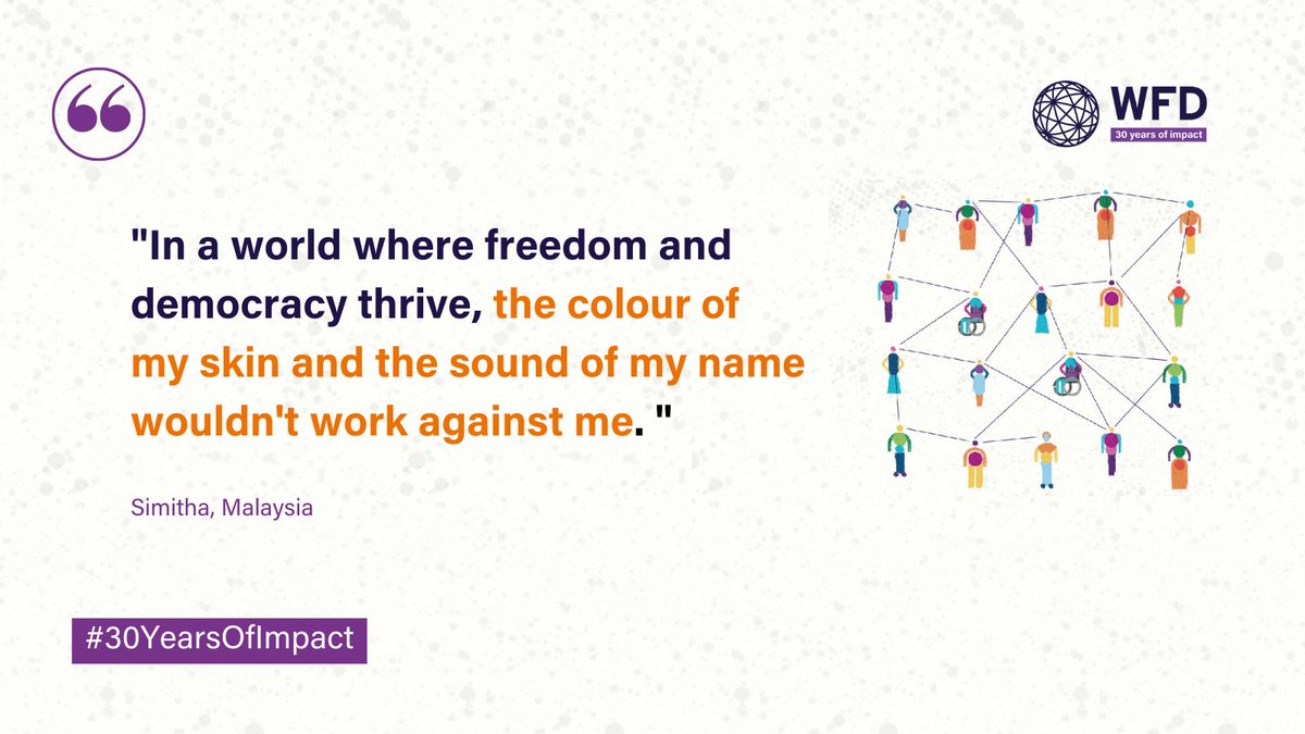 WFD_Democracy's tweet photo. "The colour of my skin and the sound of my name wouldn't work against me. "

Our colleague Simitha explains what it would look like to her to live in a world where freedom and democracy thrive. 

What does it look like to you? 💭 https://t.co/g7rUCqVoYB