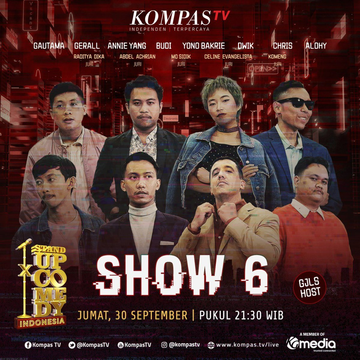 kompasiana's tweet photo. Cuma komika #SUCIX yang bikin tema materi stand up unik dan aneh! Mulai dari nasi kotak hotel sampai penglaris dibahas di #Show6SUCIX.
Tonton aja penampilan mereka malam ini, pkl 21.30 WIB di @KompasTV @StandUpKompasTV #Tawa1Dekade #SUCIXTemanTertawa https://t.co/anhpbKswBJ