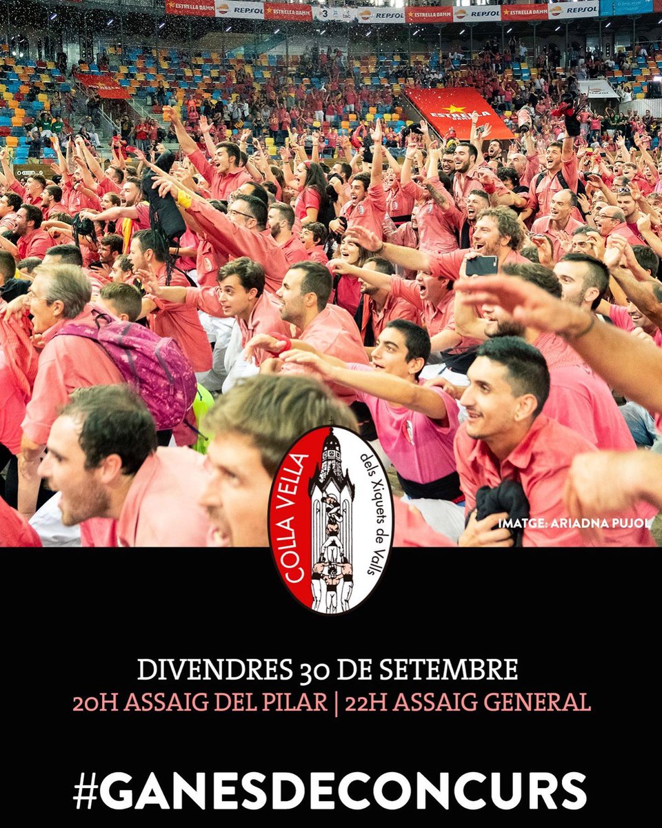 collavella's tweet photo. 📅 Ja hi som! Darrer assaig abans del @concurscastells!

💥 Omplim el local! 
Ens veiem a les:
🕑 20h assaig del pilar | 22h assaig general.

#Ganesdeguanyar #GanesdeConcurs #GanesdeVibrar #castelleres #castellers #castells #EmocióConcurs #CollaVella #XiquetsDeValls https://t.co/c5JaIMGIIo