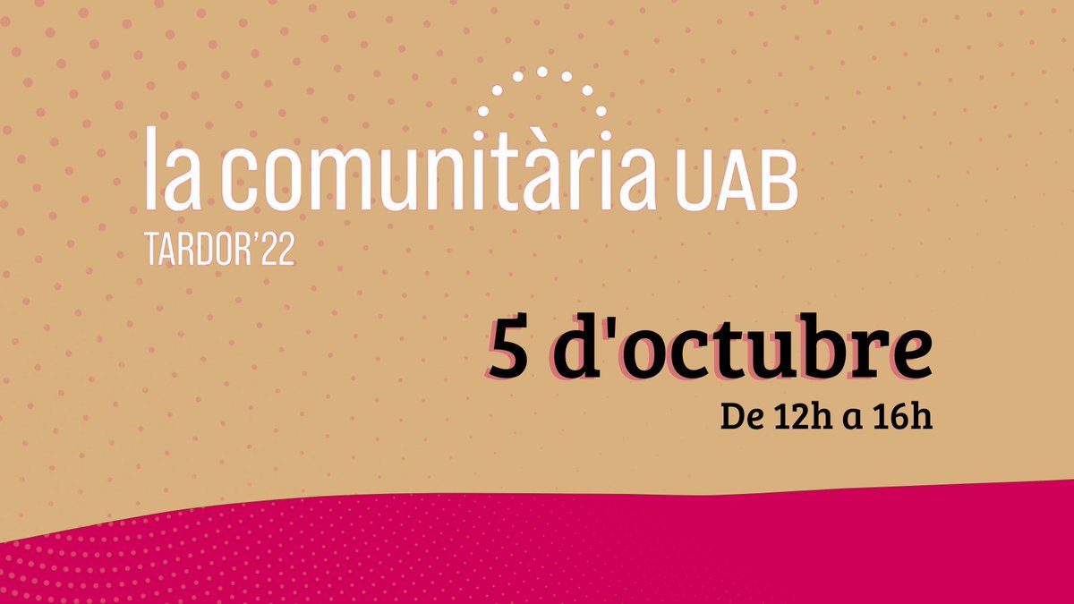 🗓 El dimecres 5 d'octubre entre les 12h i les 16h us convidem a la Comunitària, la nova forma de celebrar el sentiment de pertinença a la UAB!

🙌 La Comunitària serà una jornada cultural i lúdica on hi haurà sempre alguna activitat on per participar al voltant del campus.