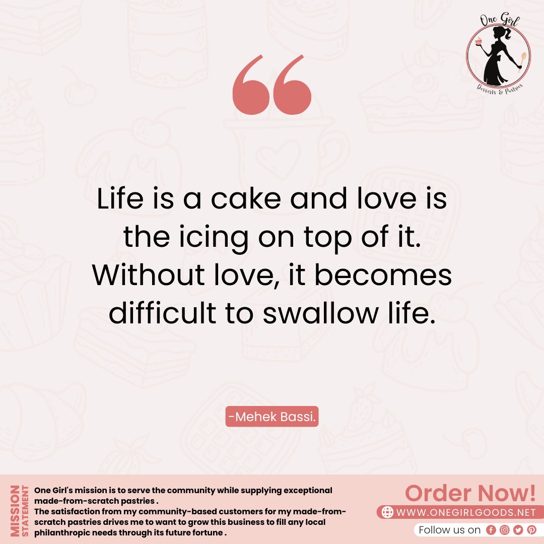 OneGirlandMore's tweet photo. Life is a cake and love is the icing on top of it. Without love, it becomes difficult to swallow life.
#desserts #quote https://t.co/TFkY3MtUk5