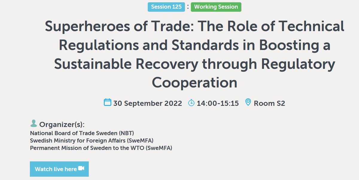 Lucian_Cernat's tweet photo. #tradeXpresso: the #WTOPublicForum has too many interesting sessions at the same time. Tough choice but the one I will watch live, with the "superheros" in my @Trade_EU team, is this one!
I cannot possibly miss this one, can I? #Regco #TBT #standards
https://t.co/EB1L5IfFs7 https://t.co/J26WIqdJYi