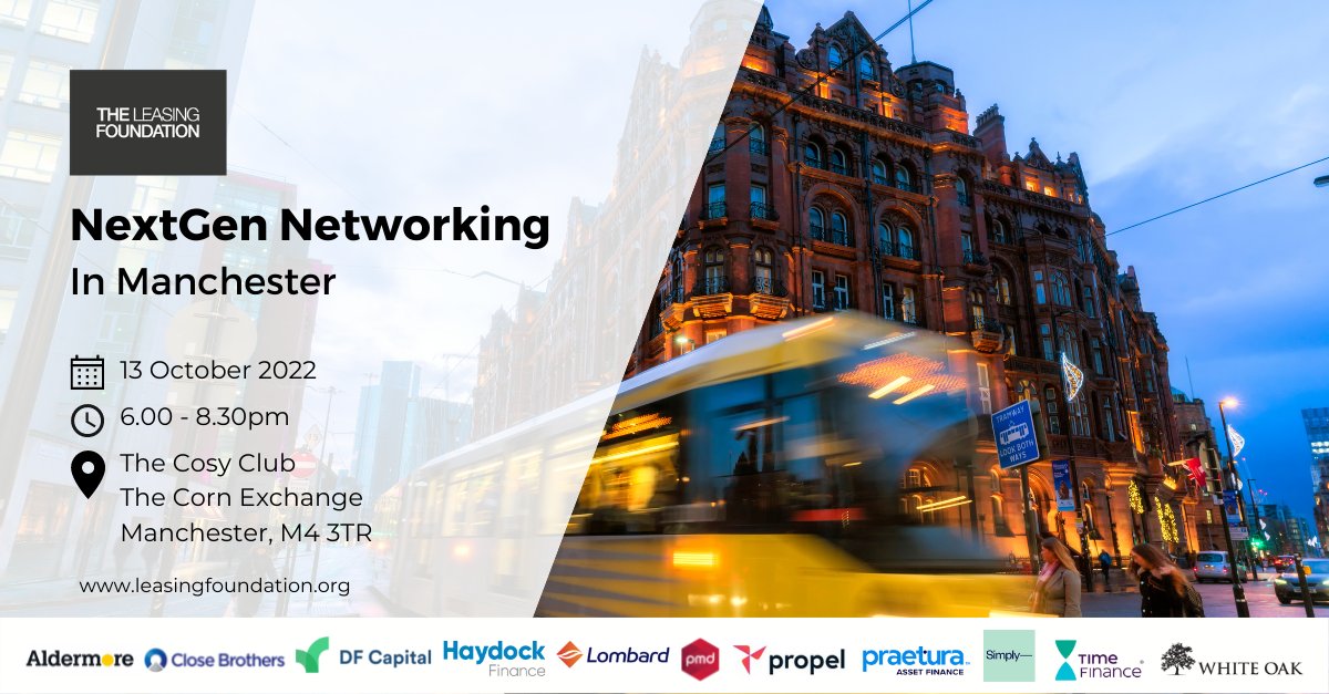 LsngFoundation's tweet photo. Less than two weeks to go until The Leasing Foundation NextGen #networking evening on 13 October at the Cosy Club in #Manchester. Buy your tickets here (£20 each): https://t.co/LBtl2aXPHz Thank you for your support!
#nextgeneration  #networkingevents #assetfinance https://t.co/6lvt8mlotT