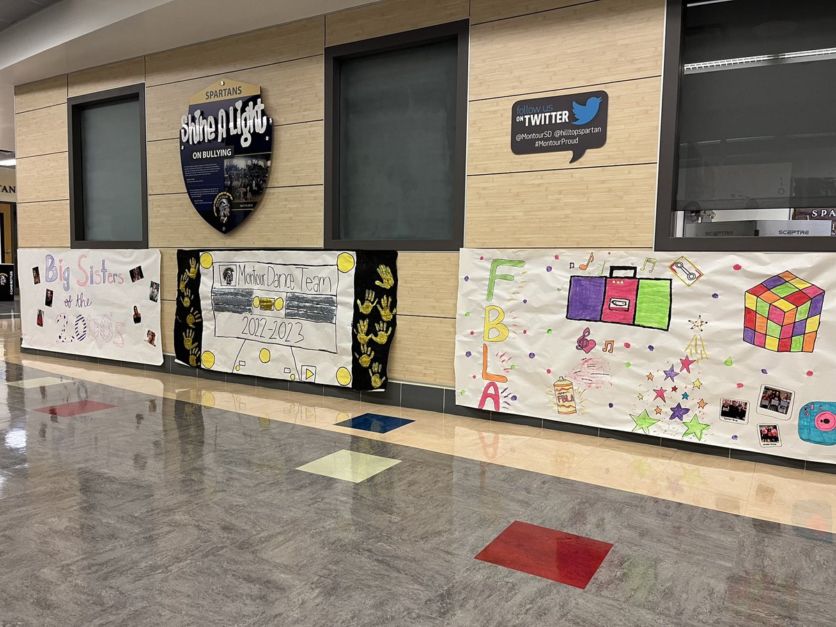 hilltopspartan's tweet photo. Homecoming Banners look great!!! TY to all those organizations and clubs that participated!!! #MontourProud @SpartansStuCo https://t.co/ZG5Jf18DuV