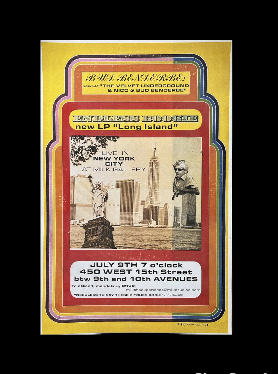BudBenderbe's tweet photo. Free poster with Bud Benderbe Velvet Underground record.
Only during the Enjoy The Experience:
Homemade Records 1958-1992 exhibit opening event. July 2013 Milk Gallery New York City. https://t.co/YiGS3NTf4f