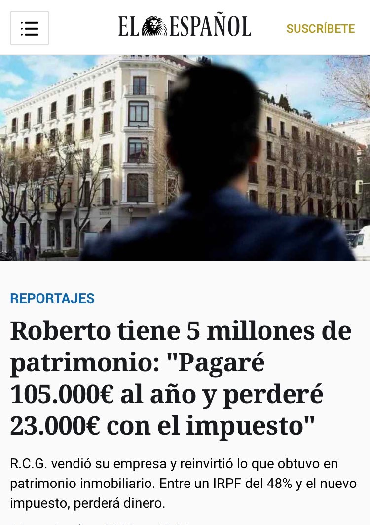 Si este señor en lugar de patrimonio inmobiliario improductivo tuviera esos 5M invertidos en una empresa propia generando empleo, pagaría 0, porque está exento

Y por eso, niños, el impuesto del patrimonio y el nuevo de solidaridad, fomentan la inversión y la creación de empleo