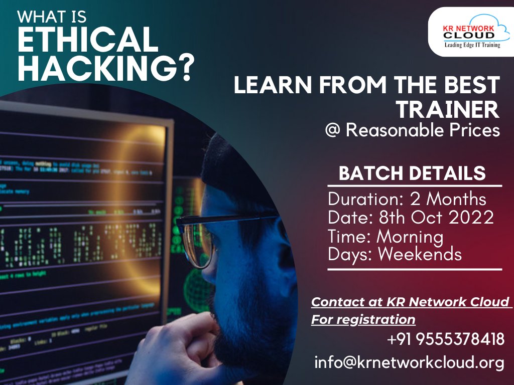 KRNetworkCloud1's tweet photo. What is Ethical hacking?
How to 
All your answers in this Awesome training of Ethical hacking
Mail: info@krnetworkcloud.org
#ethical #hacking #ethicalhacking #hacks #training #Institute #education #pentesting #webpt https://t.co/9wewLTDK6Z