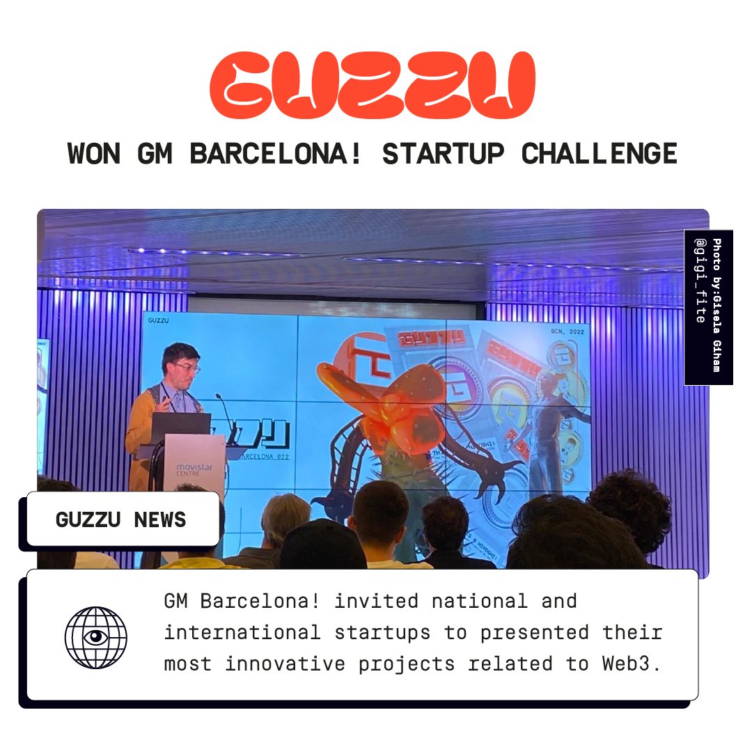 We are excited to announce that <a href="/weareguzzu/">GUZZU</a> was the winning project of the first #StartupChallenge of the 
<a href="/GMBcnForum/">GM Barcelona! AI, Web3 & Metaverse Forum</a>, obtaining an investment of 50,000€ as a prize!