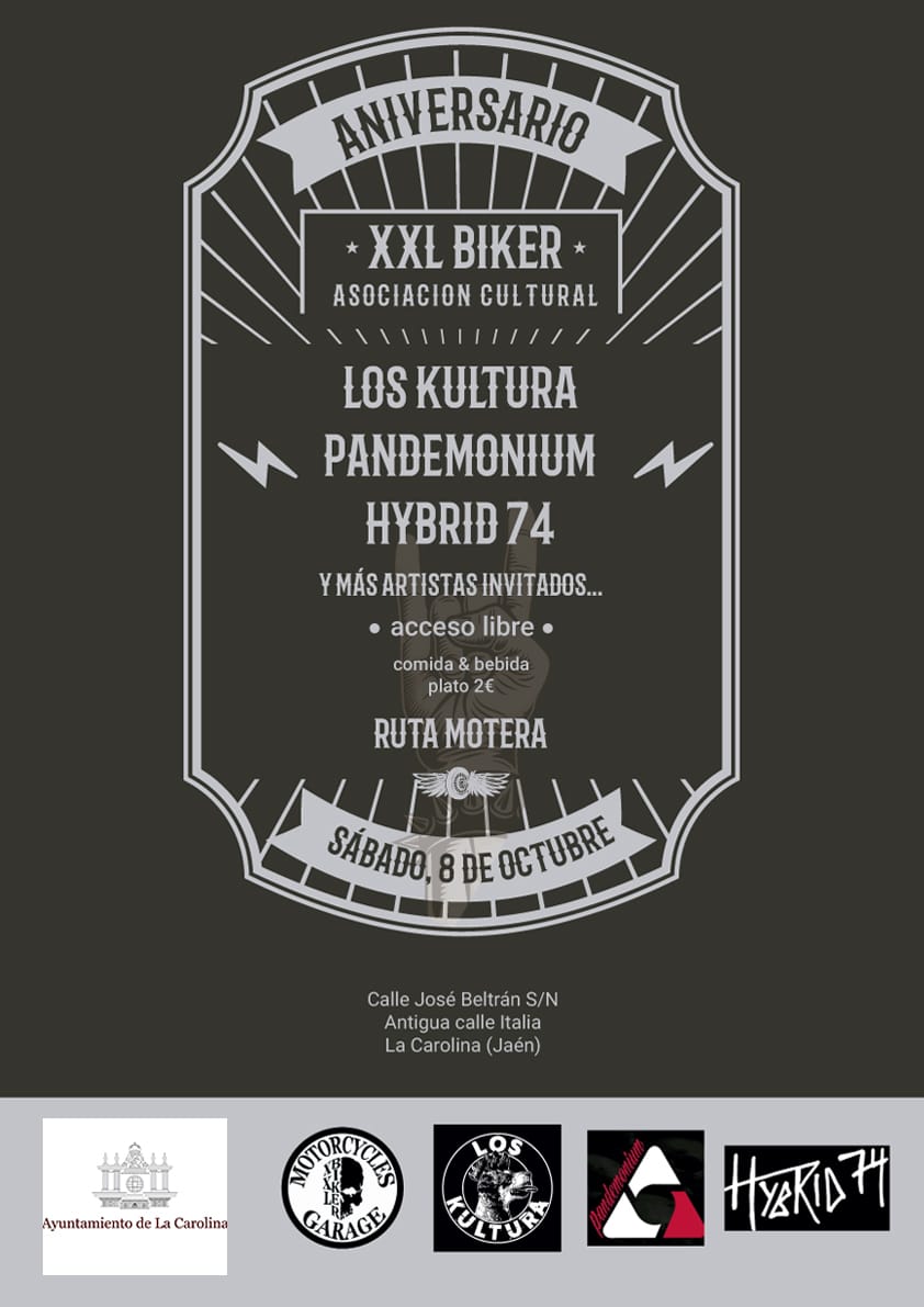 Los Kultura (@loskultura) on Twitter photo El próximo sábado 8 de octubre <a href="/LosKultura/">Los Kultura</a> estaremos amenizando y/o liándola parda (sobre la marcha se verá, jejeje) en La Carolina (Jaén), organizado por XXL Biker y en compañía de más artistas y actividades......., a partir del medio día. Os esperamos, momias. El próximo sábado 8 de octubre <a href="/LosKultura/">Los Kultura</a> estaremos amenizando y/o liándola parda (sobre la marcha se verá, jejeje) en La Carolina (Jaén), organizado por XXL Biker y en compañía de más artistas y actividades......., a partir del medio día. Os esperamos, momias.