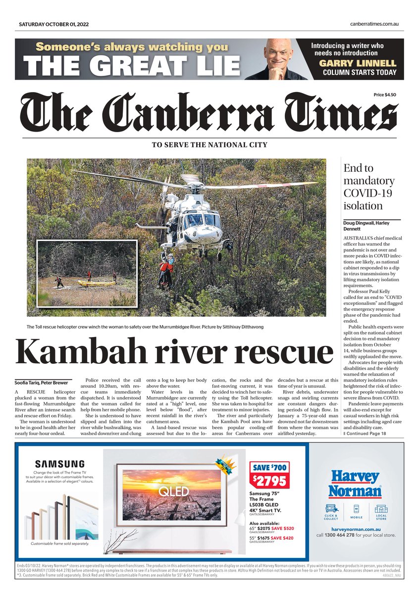 Canberra Times (@canberratimes) on Twitter photo Good morning, Canberra. We're in for a top of 15 degrees and a shower or two today. Here's the front page, featuring a Kambah pool rescue, via <a href="/soofiatariq/">Soofia Tariq</a>, and the end of iso from <a href="/dougdingwall/">Doug Dingwall</a> and <a href="/harleyd/">Harley Dennett</a>
canberratimes.com.au/subscribe Good morning, Canberra. We're in for a top of 15 degrees and a shower or two today. Here's the front page, featuring a Kambah pool rescue, via <a href="/soofiatariq/">Soofia Tariq</a>, and the end of iso from <a href="/dougdingwall/">Doug Dingwall</a> and <a href="/harleyd/">Harley Dennett</a>
canberratimes.com.au/subscribe