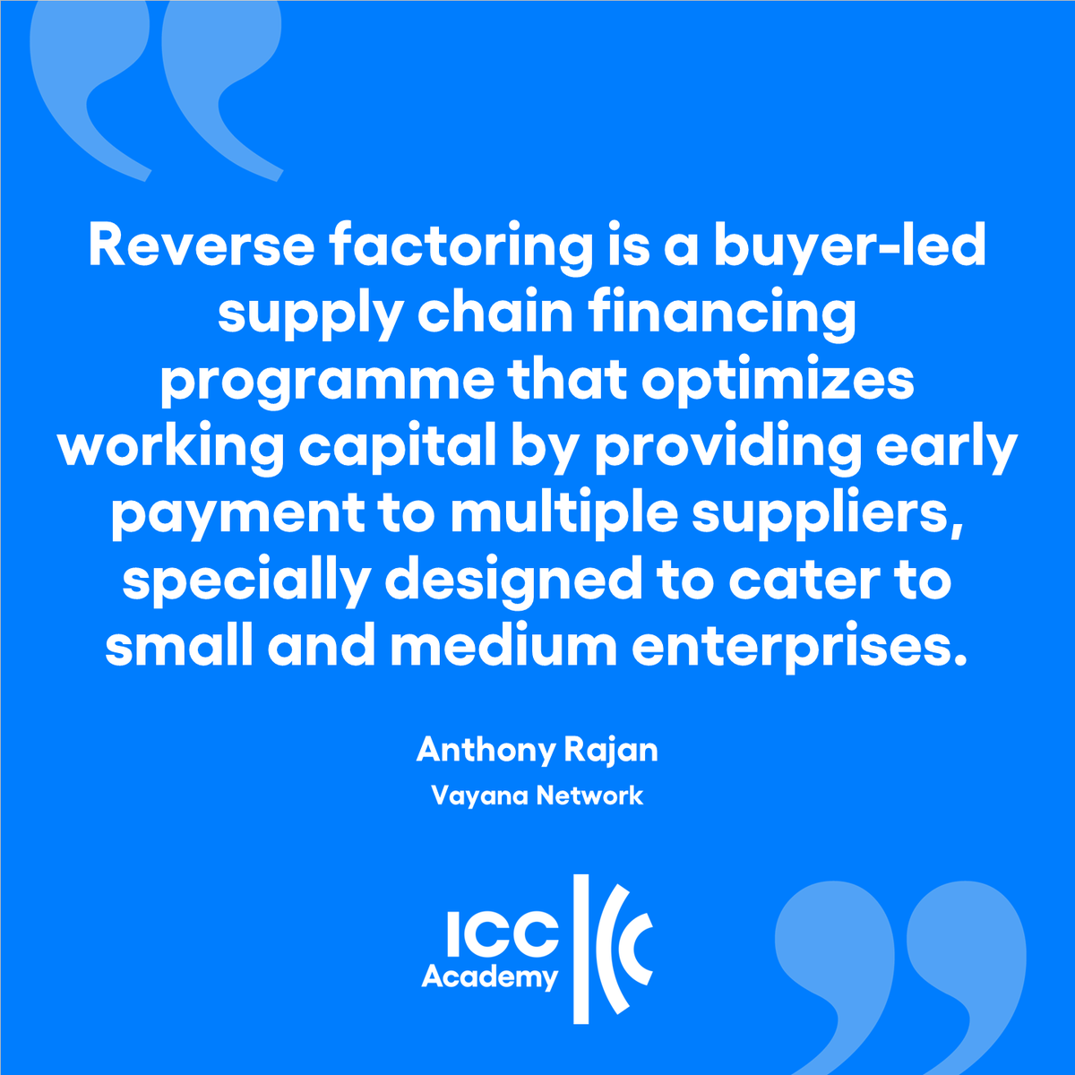 Find out more about reverse #factoring in our introductory guide by Anthony Rajan at Vayana Network. The guide covers some use case examples, differences with factoring and a typical process flow.  icc.academy/reverse-factor… #supplychainfinance