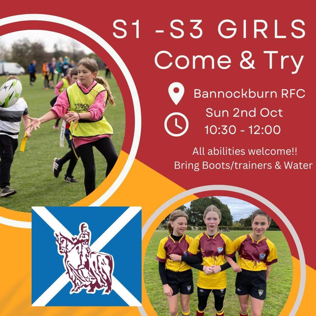 Great opportunity at @bannockburnrfc this weekend for girls in S1-S3. Get along and give something new a go 🏉 @BannockburnHigh @physicaledbbhs @ActiveSchoolStg @GibbyCAO