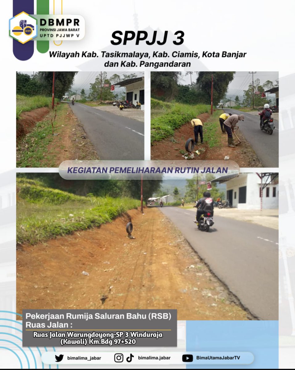 bimalima_jabar's tweet photo. Selamat Malam #Kawan5 👋
Berikut Pekerjaan Rumija Saluran Bahu Oleh SPPJJ 3 Kab. Tasikmalaya, Kab. Ciamis, Kota Banjar dan Kab. Pangandaran.
@ridwankamil
#dbmprjuara https://t.co/kuYhW9Su3l