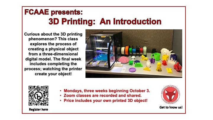 FCAdultEd's tweet photo. An Introduction to 3D Printing. See how it all works! Be involved in a 3D printing process from start to finish! https://t.co/YQffmdKbbj #3Dprinting #fcaae #lifelonglearning #3Dprinting #foxchapelareaadulteducation https://t.co/4d3VII3tcv