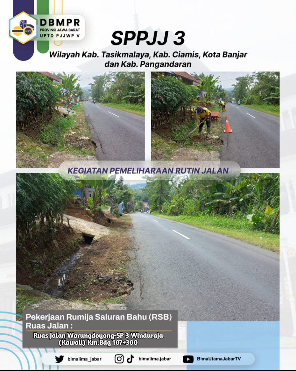 bimalima_jabar's tweet photo. Selamat Malam #Kawan5 👋
Berikut Pekerjaan Rumija Saluran Bahu Oleh SPPJJ 3 Kab. Tasikmalaya, Kab. Ciamis, Kota Banjar dan Kab. Pangandaran.
@ridwankamil
#dbmprjuara https://t.co/kuYhW9Su3l