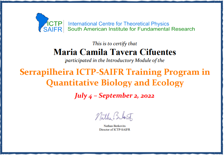 macataci's tweet photo. I'm happy to share that I fulfilled the Introductory Module of the Serrapilheira ICTP-SAIFR Training Program in Quantitative Biology and Ecology. This experience has not just allowed me to learn from different areas, but to meet incredible people, both teachers and colleagues 💙 https://t.co/rd8qlz1aU6