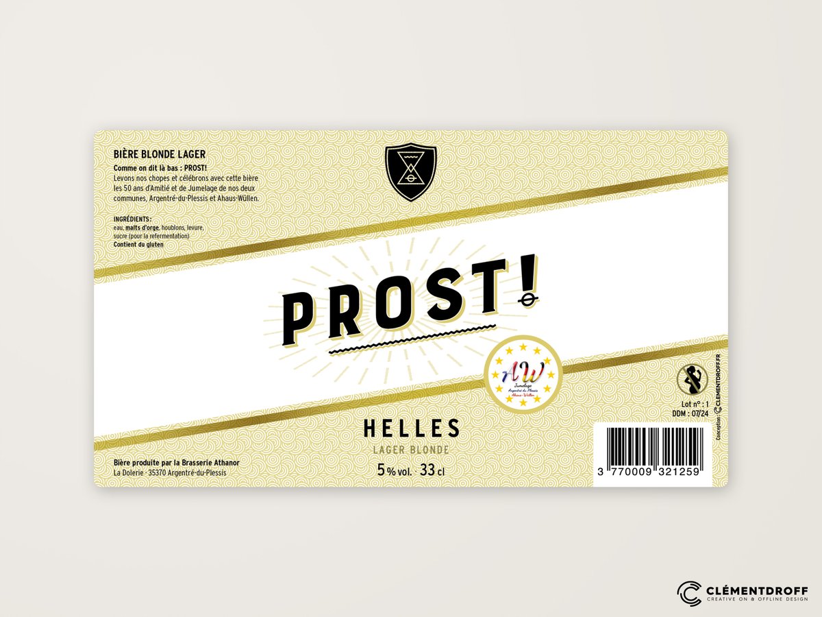 Pour fêter les 50 ans du Jumelage Argentré du Plessis Ahaus-Wüllen, la Brasserie Athanor a créé une bière spéciale : la Prost! Et moi j'ai créé une étiquette spéciale !

Alors comme disent les allemands : Prost !
Et longue vie à l’amitié franco-allemande 😉