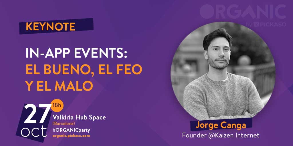 Hoy, os presentamos a uno de nuestros speakers de #ORGANICparty: <a href="/Jorge_Canga/">Jorge Canga</a>, founder de Kaizen Internet, que presentará una keynote muy muy 🔝

📣 In-App Events: el Bueno, el Feo y el Malo
📆 27 de octubre, a partir de la 18h

🎟 Solicita tu entrada ya! organic.pickaso.com
