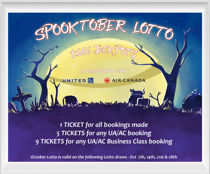 ‼️‼️ Spooktober Lotto‼️‼️
October Jetset lotto in association with United Airlines and Air Canada! 🎃👻 £666.00 JACKPOTS!!
*Don't forget to check those lotto tickets under Agent Toolbox - Incentive Manager on JETS.... You could be the lucky winner 🤩🥳