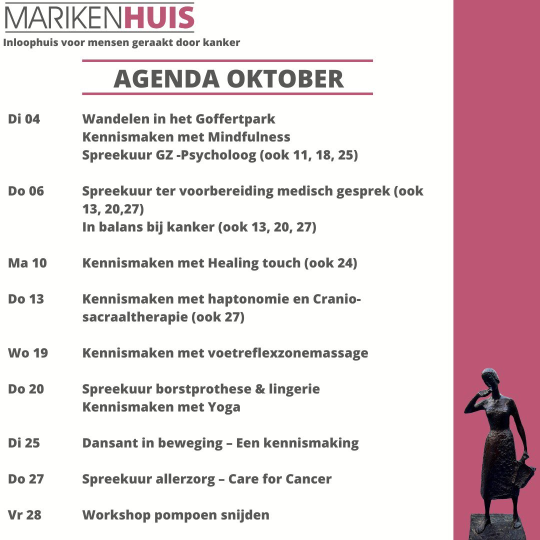 AGENDA OKTOBER | voor meer info over de activiteiten, of om aan te melden, check de site ➡️ marikenhuis.nl