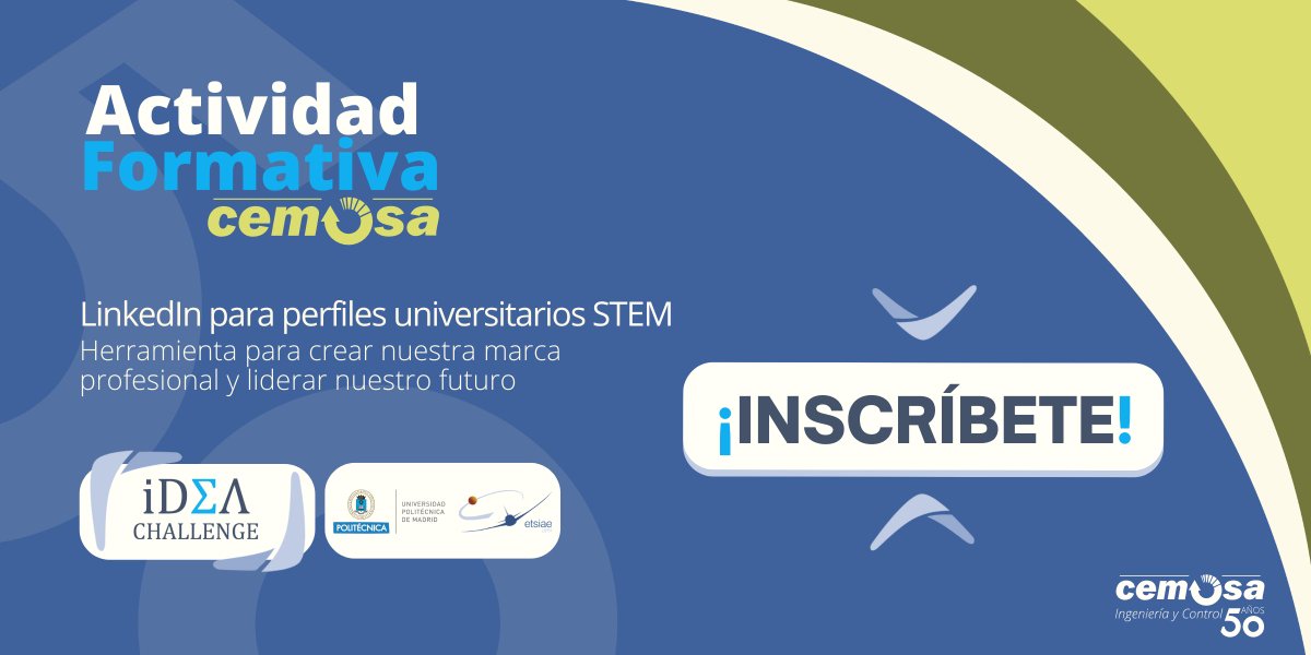 CEMOSA (@cemosaoficial) on Twitter photo En el marco del hackaton #IDEAChallenge, #CEMOSA ofrece una actividad de #formación online dirigida a cualquier alumno de la <a href="/La_UPM/">Universidad Politécnica de Madrid</a>.
En esta sesión podréis aprender a gestionar vuestra marca profesional de carácter #STEM en <a href="/LinkedIn/">LinkedIn</a>.
📝Inscríbete aquí: ideachallenge2022.wordpress.com/actividades/ En el marco del hackaton #IDEAChallenge, #CEMOSA ofrece una actividad de #formación online dirigida a cualquier alumno de la <a href="/La_UPM/">Universidad Politécnica de Madrid</a>.
En esta sesión podréis aprender a gestionar vuestra marca profesional de carácter #STEM en <a href="/LinkedIn/">LinkedIn</a>.
📝Inscríbete aquí: ideachallenge2022.wordpress.com/actividades/