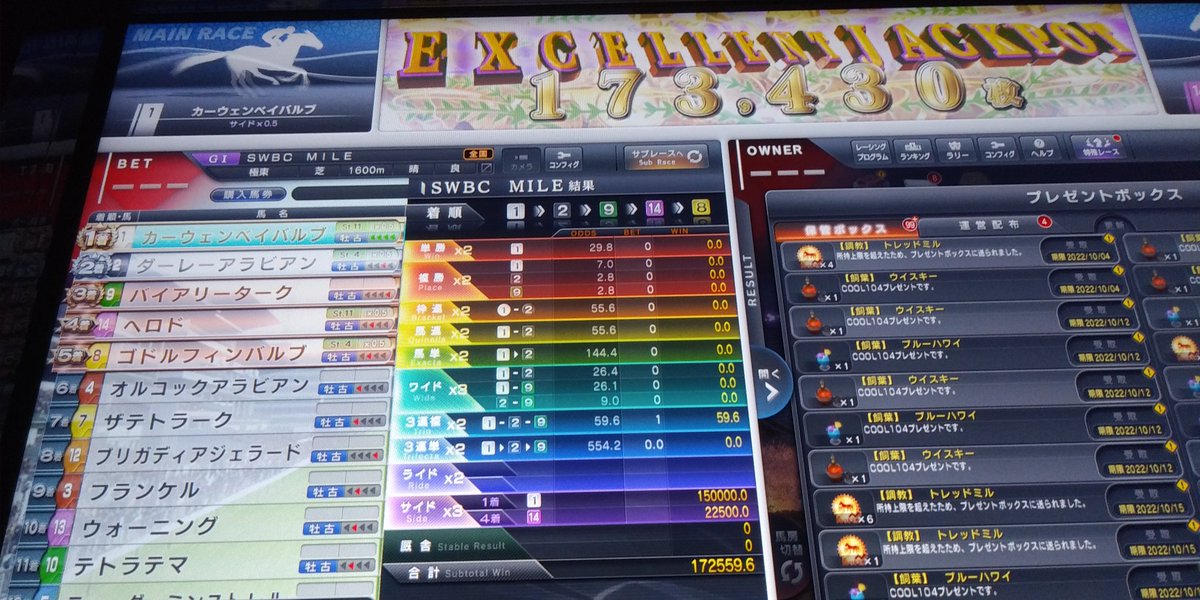 KANACOCO2020's tweet photo. キタ━゚+.ヽ(≧▽≦)ノ.+゚━!
#スターホース4
#スタホ4
#SWBCM
#カーウェンベイバルブ
#ヘロド
#エクセレントジャックポット https://t.co/ur7ilM5mi2