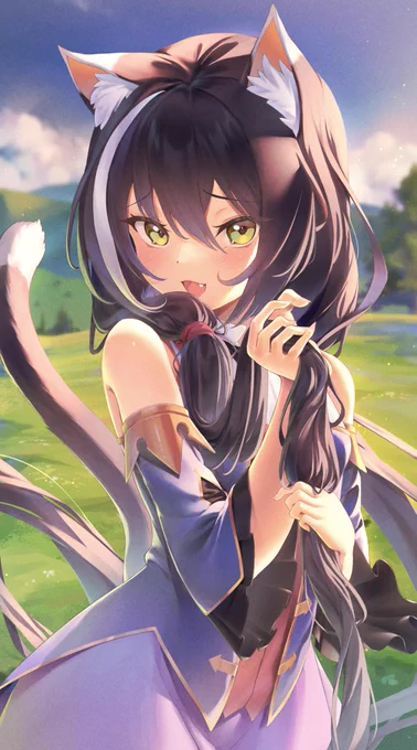 誕生日に間に合わなかったけど誕生日おめでとうキャルちゃん!!祝われて、後ろ髪掴みながらもじもじして、微笑んでほしいってイラストです!#プリコネR 
