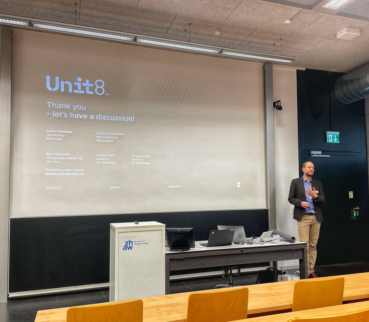 unit8co's tweet image. Unit8 attended the 7th European #COSTConference on Artificial Intelligence in #Industry and #Finance at the @ZHAW in Winterthur, Switzerland.

We are regularly attending industry events in #switzerland and in the #DACH region. Follow us to be updated. Let’s meet!
