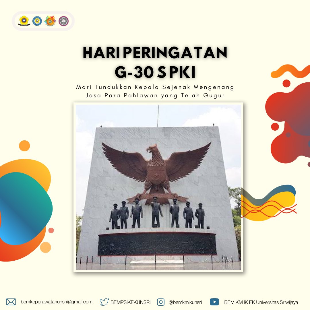 [HARI PERINGATAN G-30 S PKI]
Mari kita lebih waspada dan menjaga kesatuan Republik Indonesia yang kita cintai ini
_
Dinas Informasi dan Komunikasi
BEM KM IK FK Unsri 2022
#InfokomVarsena
#KabinetVarsena
#SatuMimpiSatuTujuan