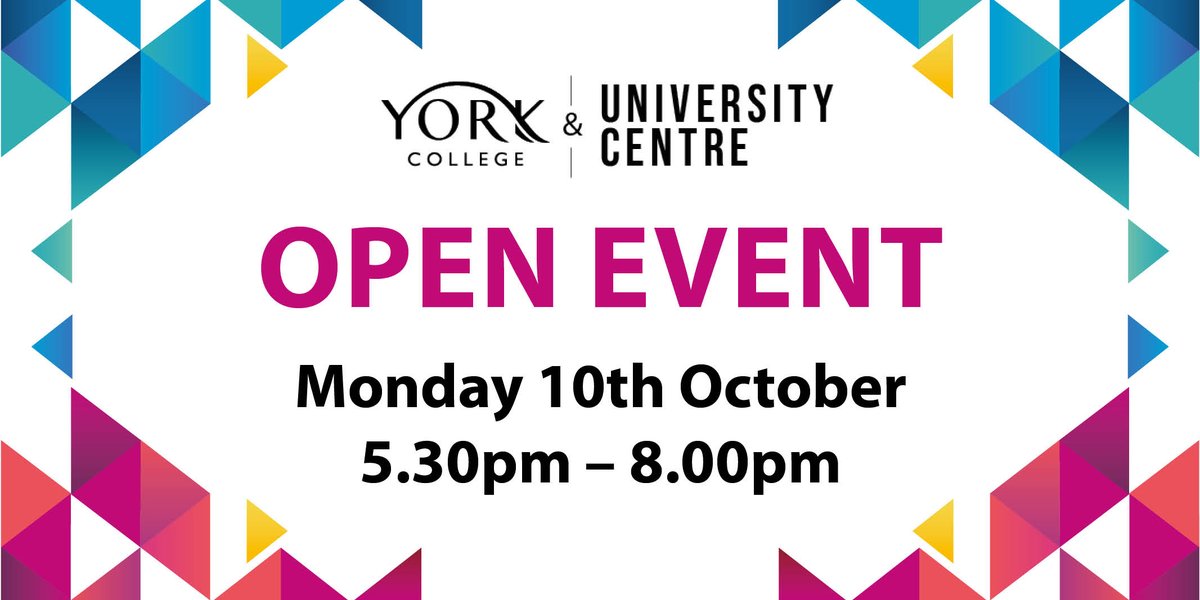 Are you considering York College as your next step?

Come along to our next open event!

Register your interest here - bit.ly/3CinPMR

#Degrees #CoursesforAdults #ALevels #VocationalCourses #TLevels #Apprenticeships