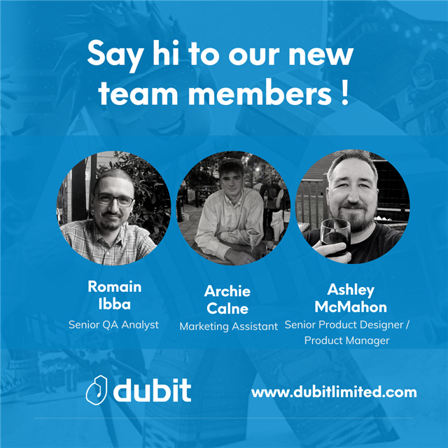 dubit's tweet photo. A very warm welcome to the new Dubit team members who have recently joined us! 

Romain Ibba - Senior QA Analyst
Archie Calne - Marketing Assistant
Ashley McMahon - Senior Production Designer/ Production Manager

#TeamDubit #Metaverse https://t.co/MZHtskqTZn