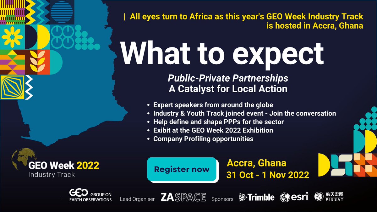 ZASpace_Inc's tweet image. The first in-person GEO Week Industry Track 2022, is jam-packed with expert speakers from around the globe,  open discussion panels and more!

🌍 Secure your seat today: 👇
earthobservations.org/geoweek2022.php

#GEOWeek22Industry #GEOWeek2022

@piesat1 
@Esri
@TrimbleCorpNews
@GEOSEC2025