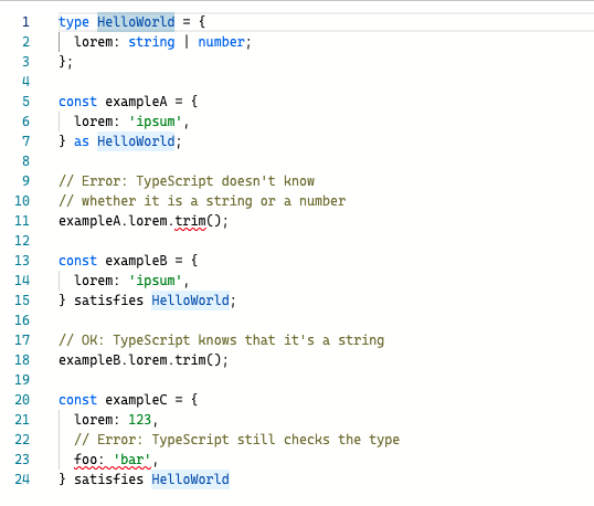 marcingajda91's tweet photo. I love `satisfies`, the new @typescript operator. https://t.co/w6JEJ9cehU