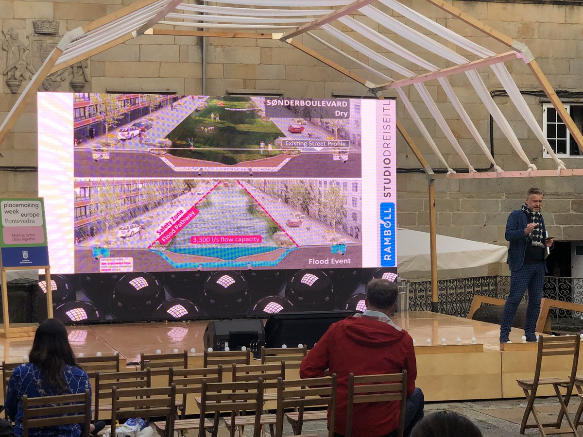 David sims from Gehl @ #placemakingweekeurope 
How to make livable and lovable cities? Think small (micro-spaces), think slower, think connected - TOD, think lower, think layering, think simpler.    

And this great visual of a flood absorbing park boulevard between streets