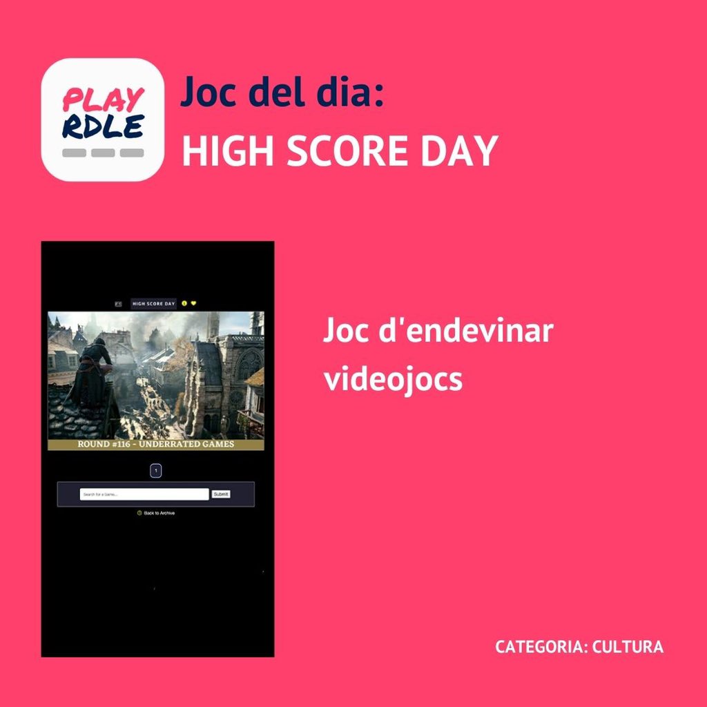 🎮 Avui divendres toca dia gamer! Us proposem el #highscoreday, un joc d’endevinar videojocs a través de frames! El trobeu a la categoria Cultura del <a href="/playrdle/">Playrdle</a> Carreguem partida? #playrdle #letsplayrdle #gaming #gamer #puzzlegame #funnygame #wordle #rdle