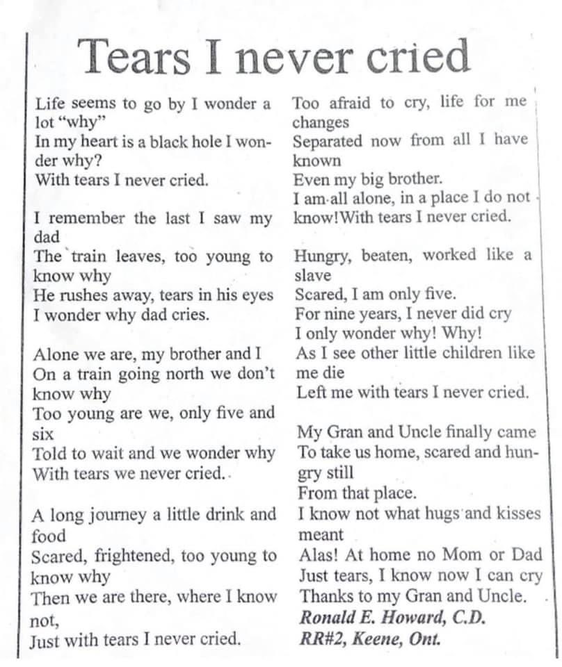 A poem written by my Grampy - a residential school survivor. Although he is gone is words are not, his suffering is not, his resiliency is not. His strength carrries on in the ability to share his story and to make a difference 🧡 Every Child Matters. #EveryChildMatters