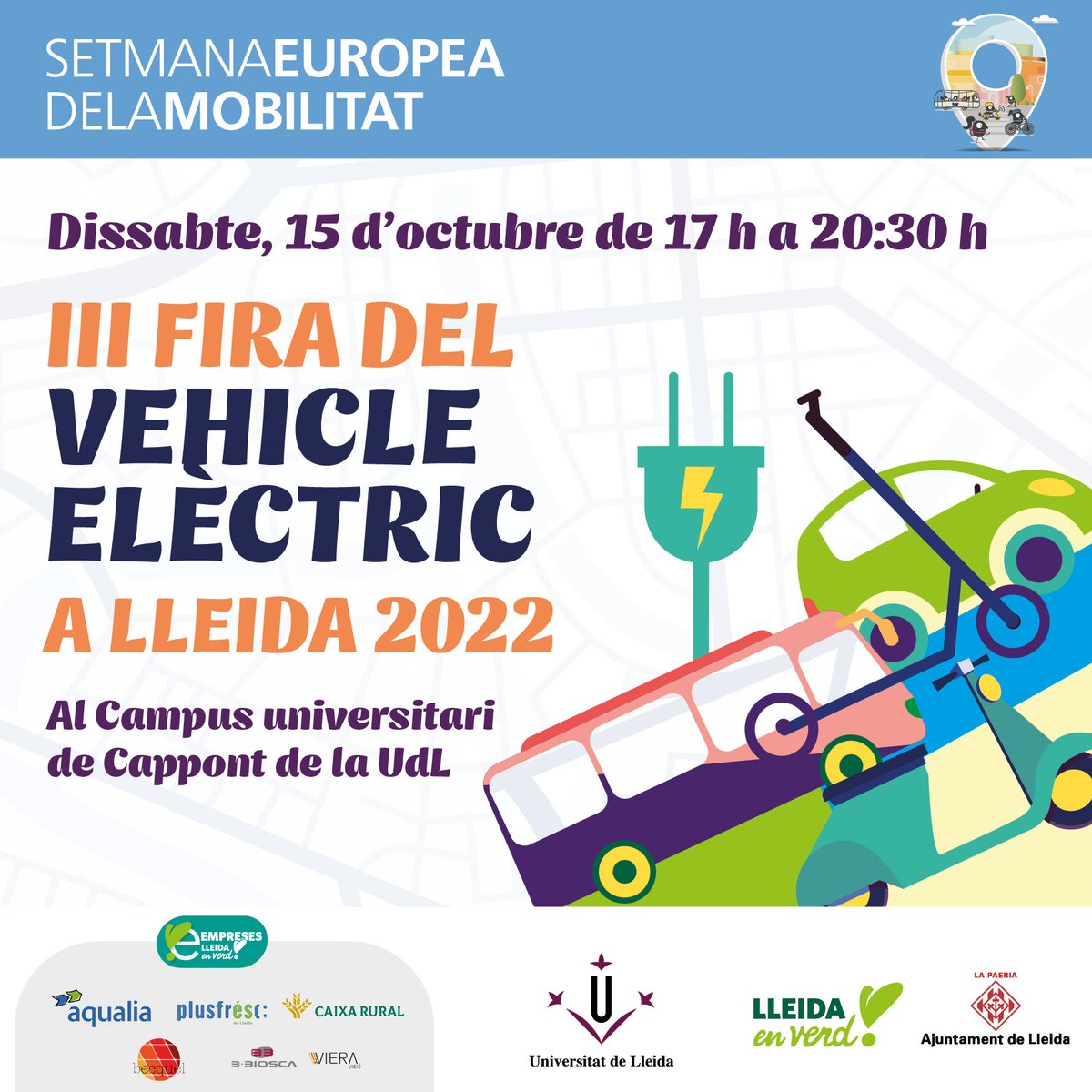 lleidaenverd's tweet photo. 🔌🚗 El 15/10, t'esperem a la Fira del vehicle elèctric!
Què hi trobaràs?
👉Exposició de cotxes, motos, bicicletes i punts de recàrrega.
👉Xerrades.
👉Punt d'atenció personalitzada.
👉Circuit de proves.
ℹ️ https://t.co/Piu5g9wrVS
#SetmanaEuropeaMobilitat #SMSS22 @paerialleida https://t.co/6JiVPaCqew
