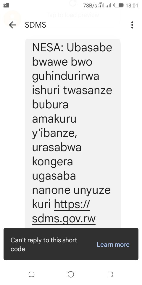 PatrickNshimi16's tweet photo. @Annemwiza Mwiriwe ese namwe iyi sms mwayibonye ko ndigufungura iyo link ikanga niba hari uwo byakunze atubwire. Murakoze https://t.co/PrrUqWOMX0