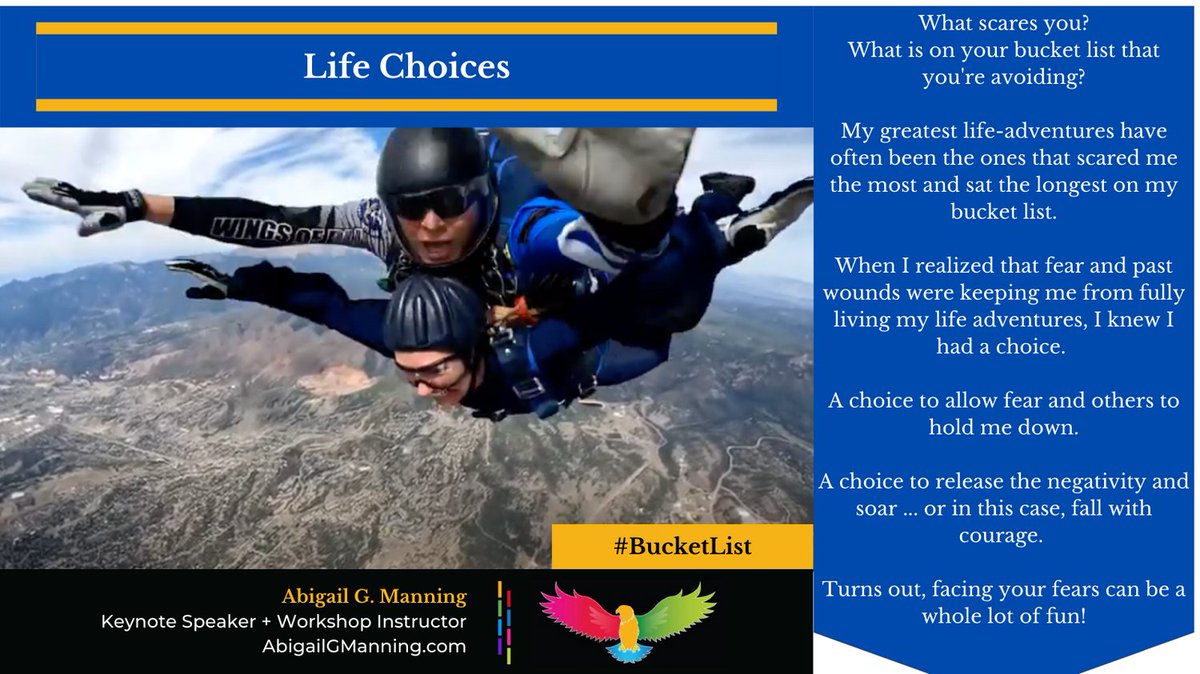 Thank you to USAFA's Parachuting Team and Center for Character and Leadership Development for making this bucket list item come true.

Watch me face my fears here:
youtube.com/watch?v=gghncq…

#BucketList #LifeChoices #PurpleThreads  #StoryTelling #Confidence #Courage #Commitment
