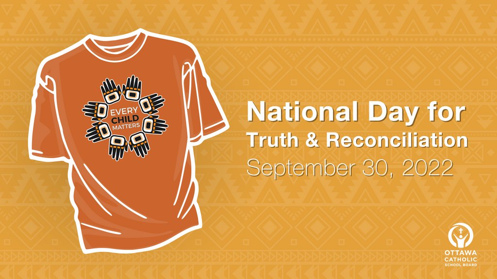 🧡Today, we reflect on how we can continue our journey of Truth and Reconciliation within our communities. Flags at OCSB schools will be at half-mast to commemorate those affected by Residential Schools in Canada. #ocsbIndigenous #OrangeShirtDay