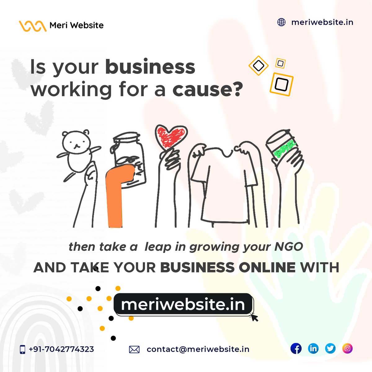 meri_website's tweet photo. Is your business working for a cause?👩‍💻
Then take a leap in growing your NGO &amp; take your business online with https://t.co/5FtA7gHgf1
Starting from Rs. 2000/- only.
T&amp;C apply! #meriwebsite #ngo #ngoindia #ngowebsite #onlinebusiness #business #websitedesign @GrapossConnect https://t.co/zLOeorig2Z