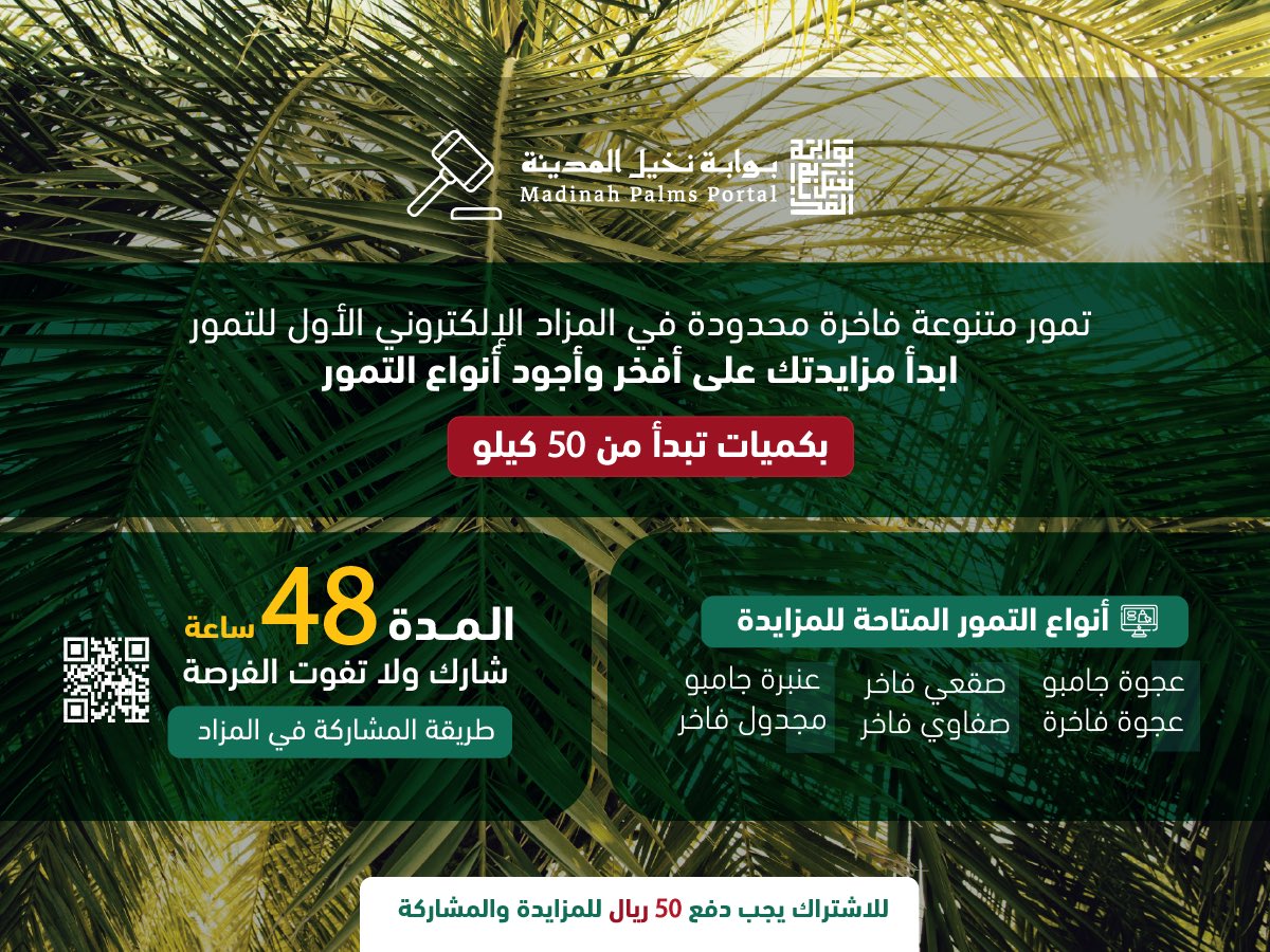 MED_PALM's tweet photo. تمور متنوعة فاخرة محدودة في المزاد الإلكتروني الأول للتمور 
أبدا مزايدتك على أفخر وأجود أنواع التمور

#بوابة_نخيل_المدينة|#تمور_فاخرة|#المدينة_المنورة |#مزاد_التمور https://t.co/WtFtVGObni