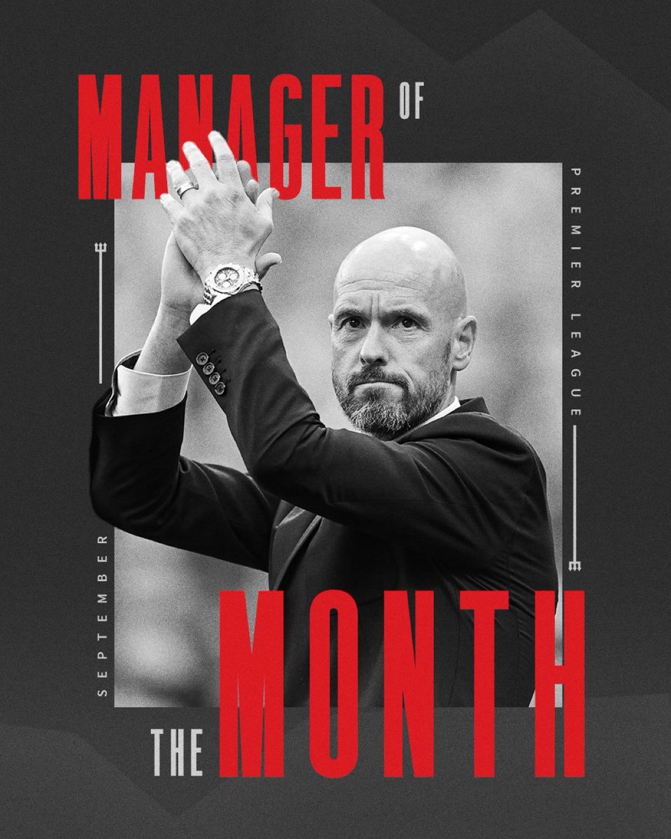 ManUtd_MY's tweet photo. 👔 Sangat layak, bos. 

Anugerah @PremierLeague Manager of the Month yang pertama sekali buat Erik ten Hag! 🌟

#MUFC || #PL https://t.co/bXbZzW0mrw