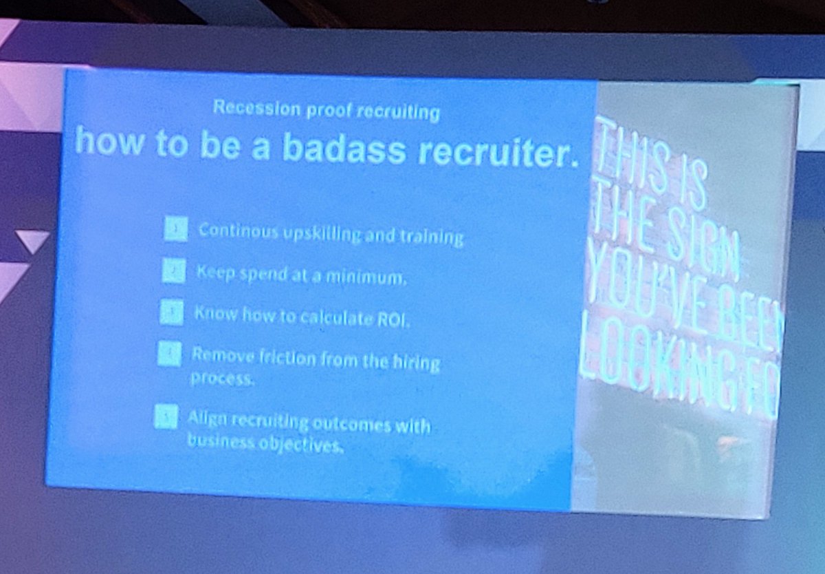 DeepaDD's tweet photo. How to be a badass recruiter - @mattcharney @HRdotcom #TASCON22 #Recruitment https://t.co/GIBSBvDn24